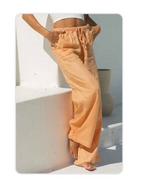 Solai The Label Slow Tide Wide-Leg Linen Blend Drawstring Pants NWOT